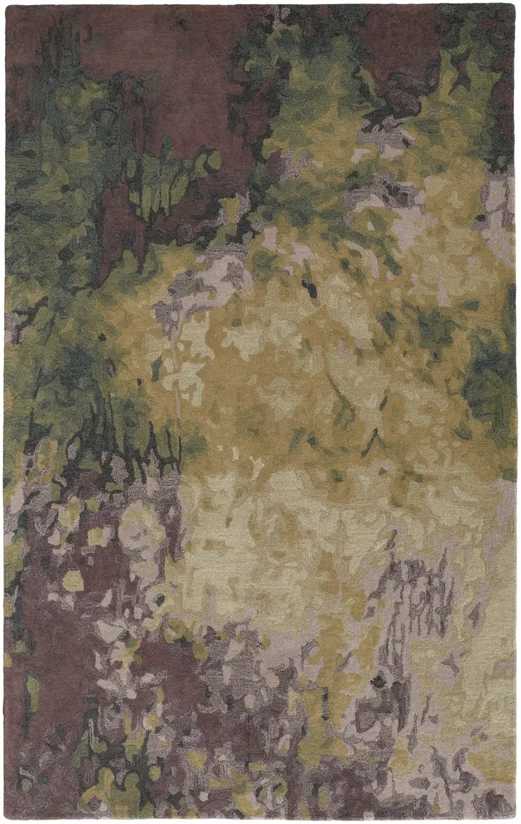 9' X 12' Green and Black Wool Abstract Shag Hand Tufted Area Rug