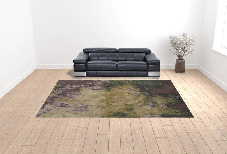 10' X 14' Gold Purple And Green Wool Abstract Tufted Handmade Stain Resistant Area Rug