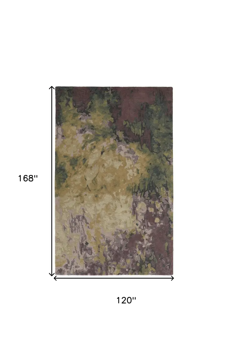 10' X 14' Gold Purple And Green Wool Abstract Tufted Handmade Stain Resistant Area Rug