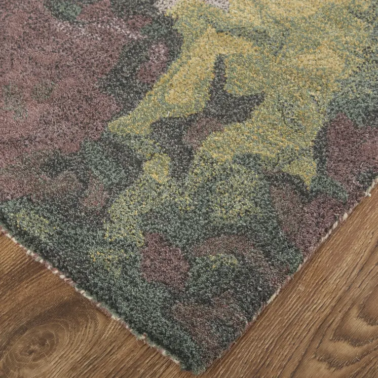 10' X 14' Gold Purple And Green Wool Abstract Tufted Handmade Stain Resistant Area Rug