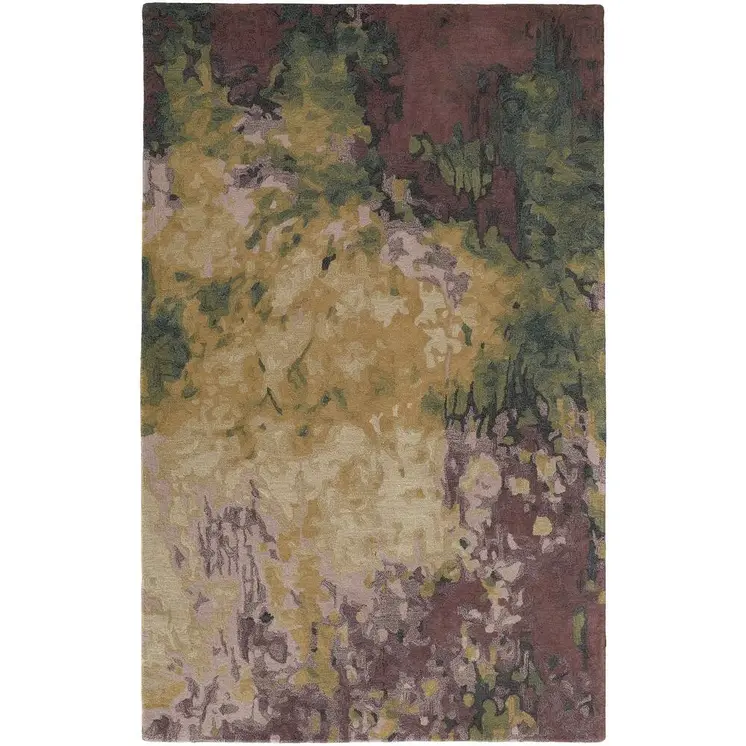 2' X 3' Green and Black Wool Abstract Hand Tufted Area Rug