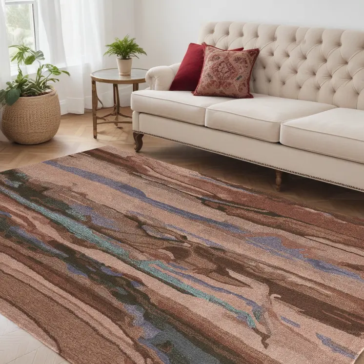 5' X 8' Red Pink and Blue Wool Abstract Hand Tufted Area Rug