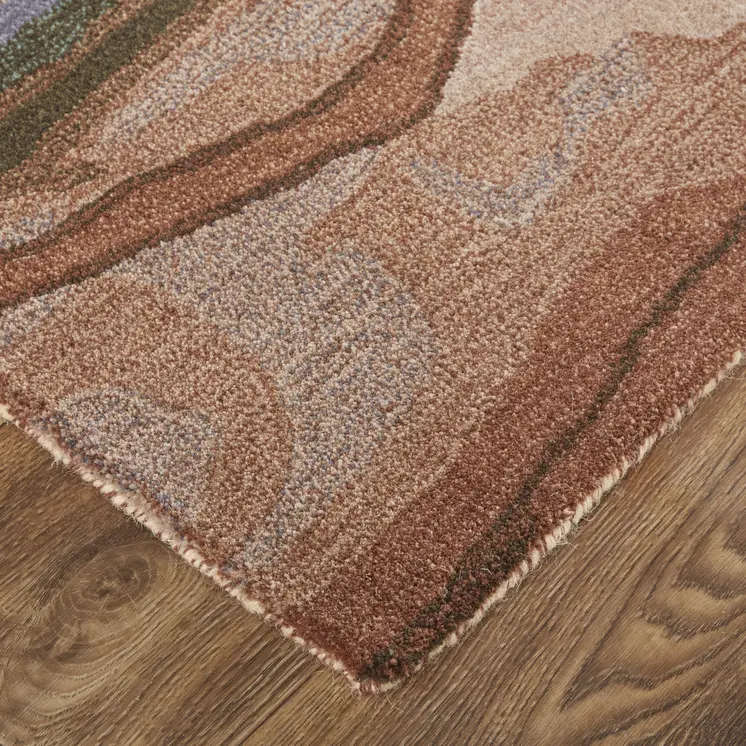 5' X 8' Red Pink and Blue Wool Abstract Hand Tufted Area Rug
