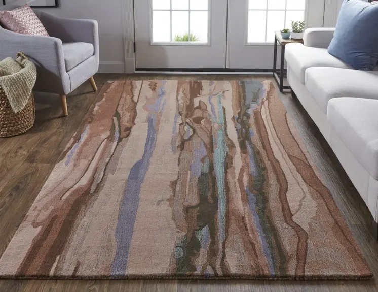 9' X 12' Blue and Red Wool Abstract Hand Tufted Area Rug