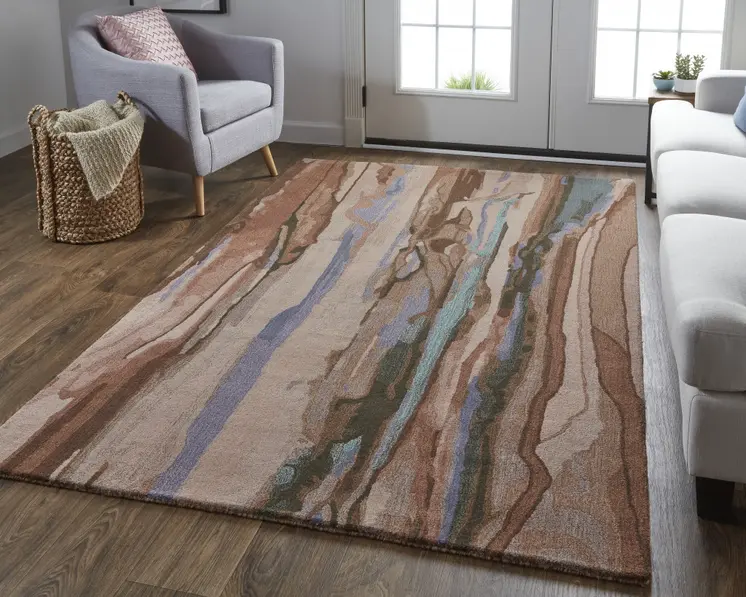 10' X 14' Blue and Red Wool Abstract Hand Tufted Area Rug