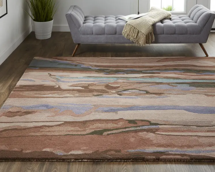 10' X 14' Blue and Red Wool Abstract Hand Tufted Area Rug