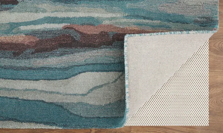 8' X 10' Blue Red And Ivory Wool Abstract Tufted Handmade Stain Resistant Area Rug