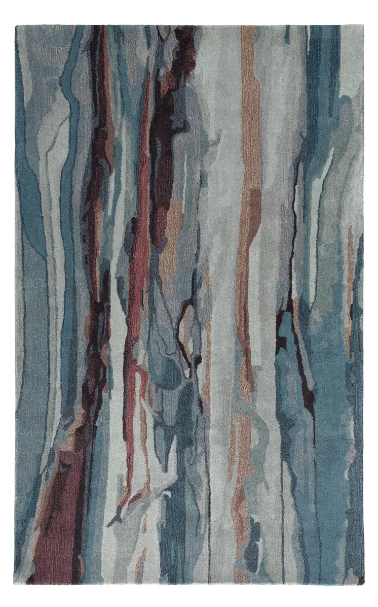 8' X 10' Blue Red And Ivory Wool Abstract Tufted Handmade Stain Resistant Area Rug