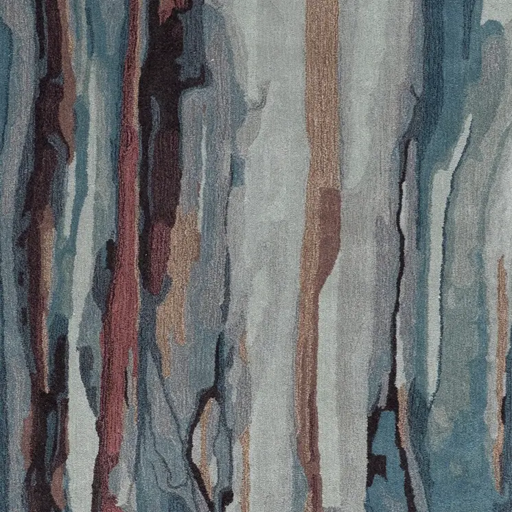 8' X 10' Blue Red And Ivory Wool Abstract Tufted Handmade Stain Resistant Area Rug