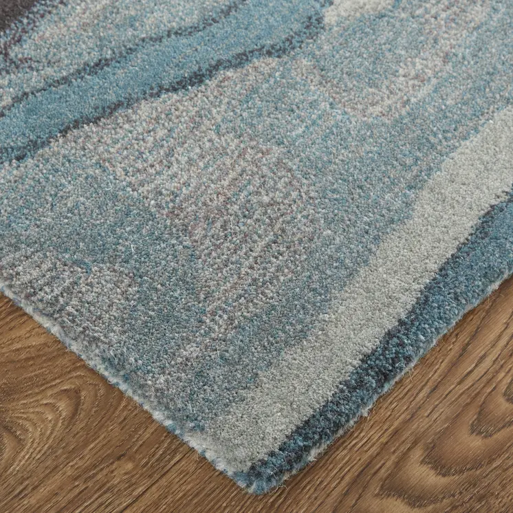 8' X 10' Blue Red And Ivory Wool Abstract Tufted Handmade Stain Resistant Area Rug