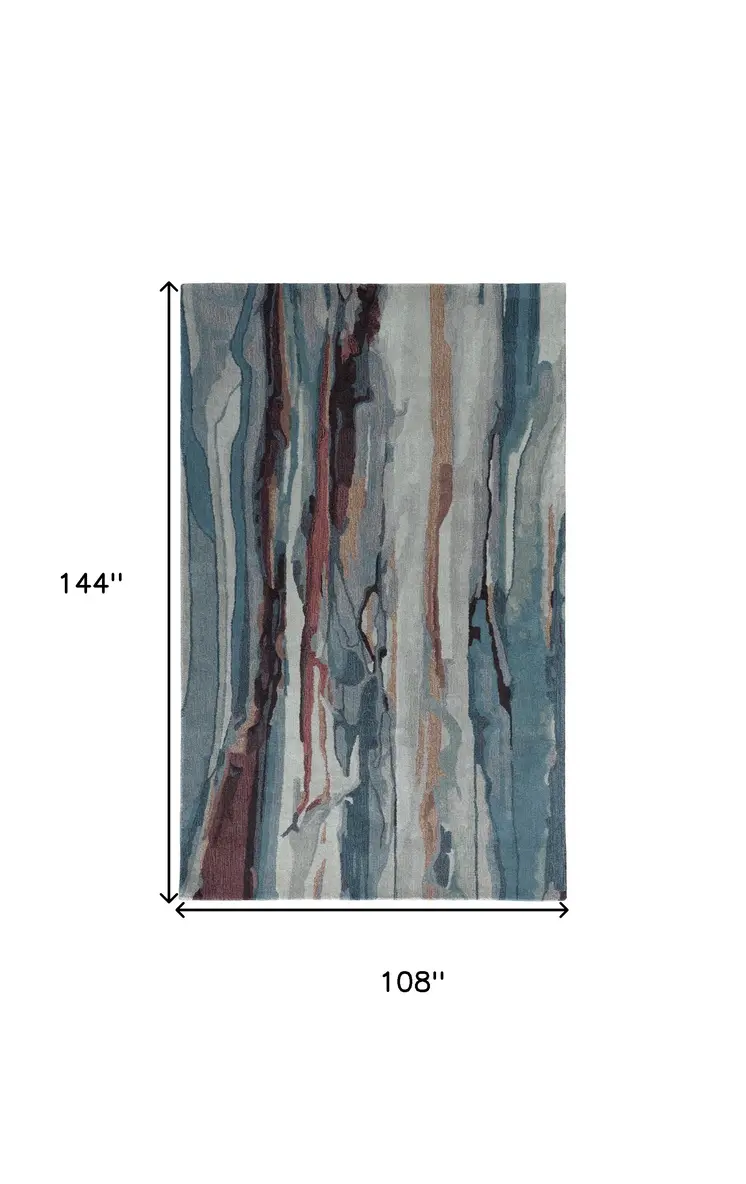 9' X 12' Blue and Orange Wool Abstract Hand Tufted Area Rug