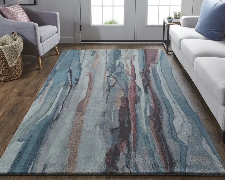 9' X 12' Blue and Orange Wool Abstract Hand Tufted Area Rug