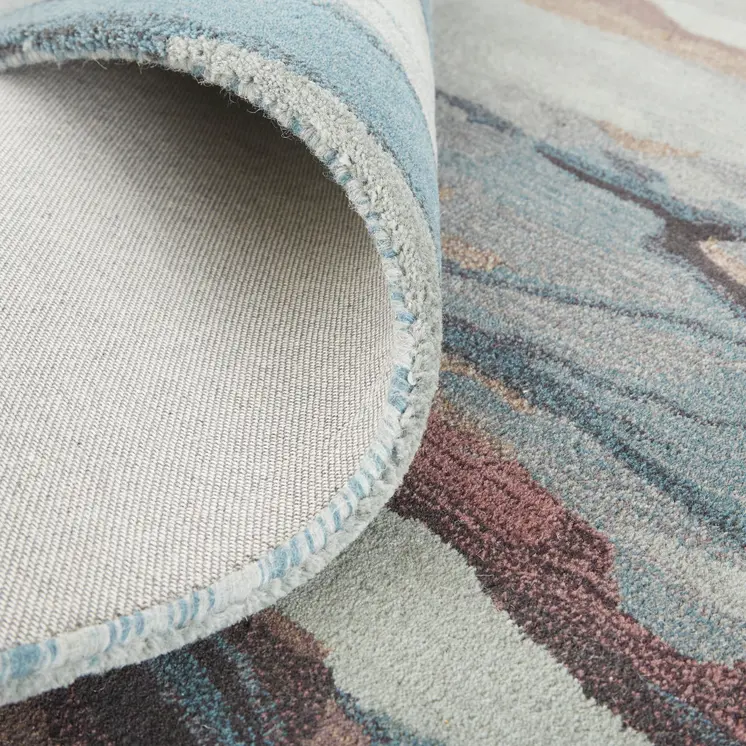 9' X 12' Blue and Orange Wool Abstract Hand Tufted Area Rug