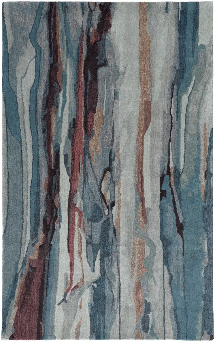 2' X 3' Blue and Orange Wool Abstract Hand Tufted Area Rug