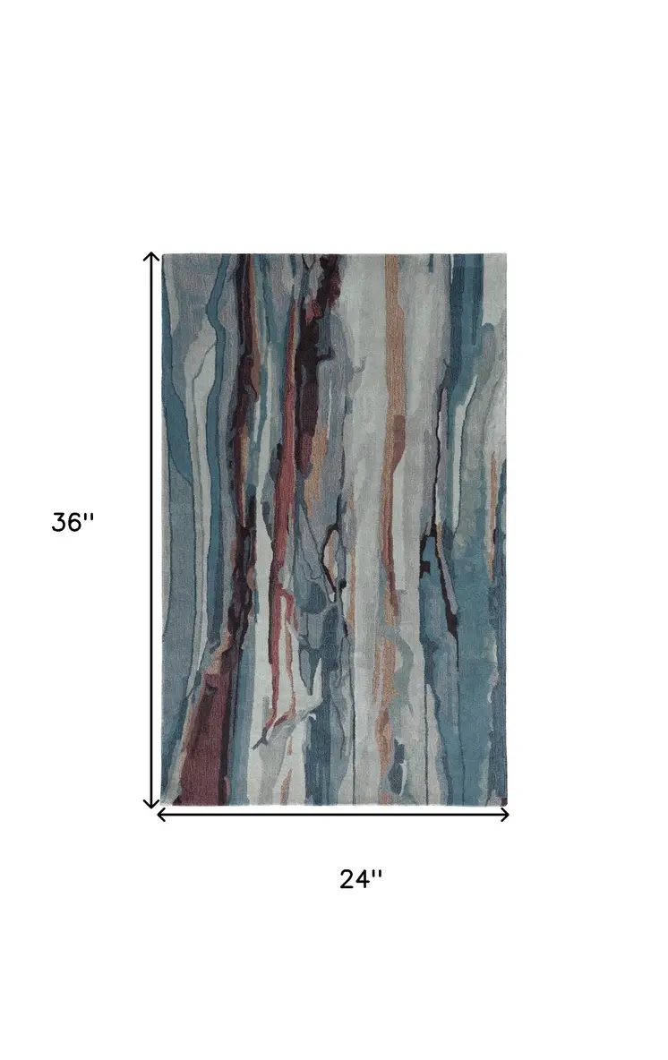 2' X 3' Blue and Orange Wool Abstract Hand Tufted Area Rug