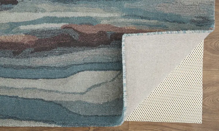 2' X 3' Blue and Orange Wool Abstract Hand Tufted Area Rug