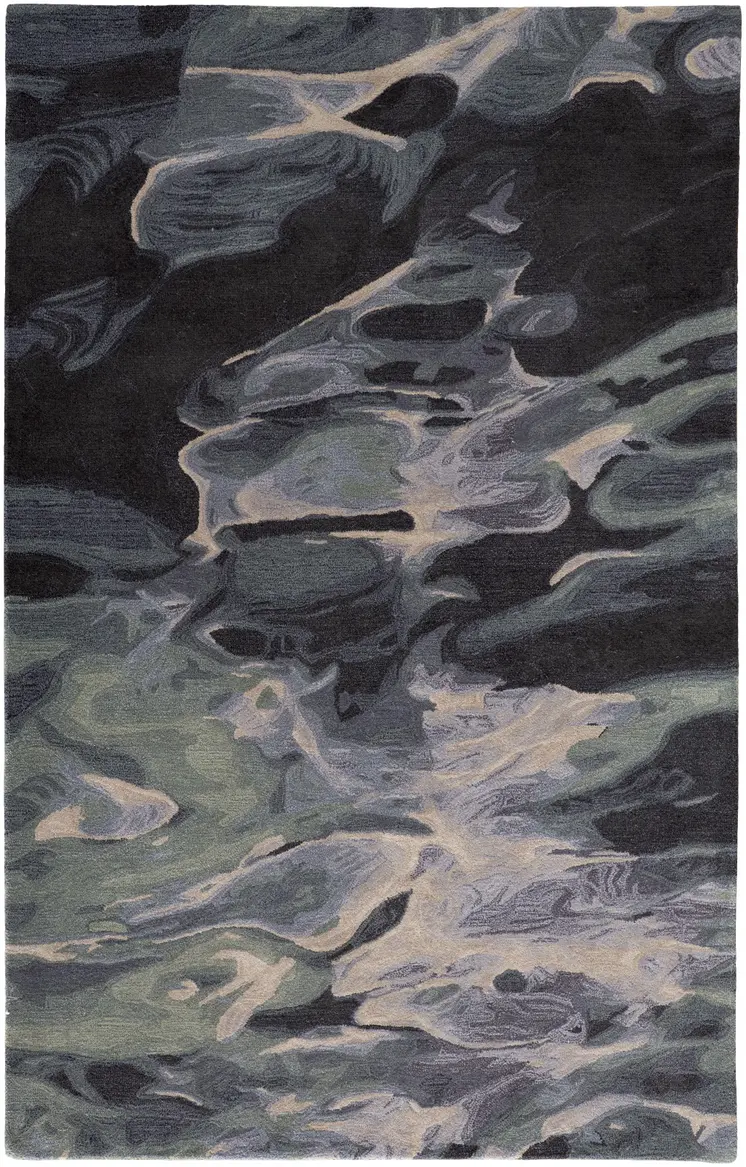 4' X 6' Blue and Black Wool Abstract Hand Tufted Area Rug