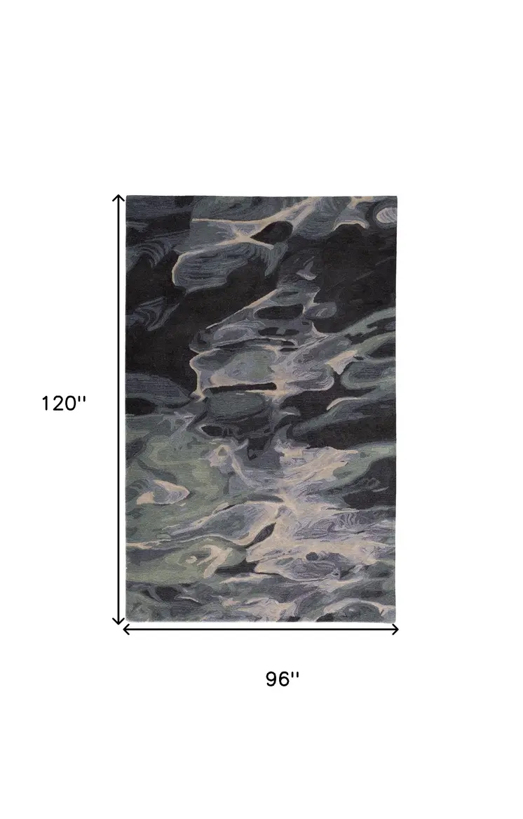 8' X 10' Blue and Black Wool Abstract Hand Tufted Area Rug