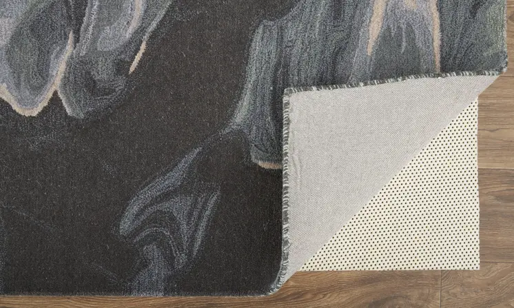 8' X 10' Blue and Black Wool Abstract Hand Tufted Area Rug