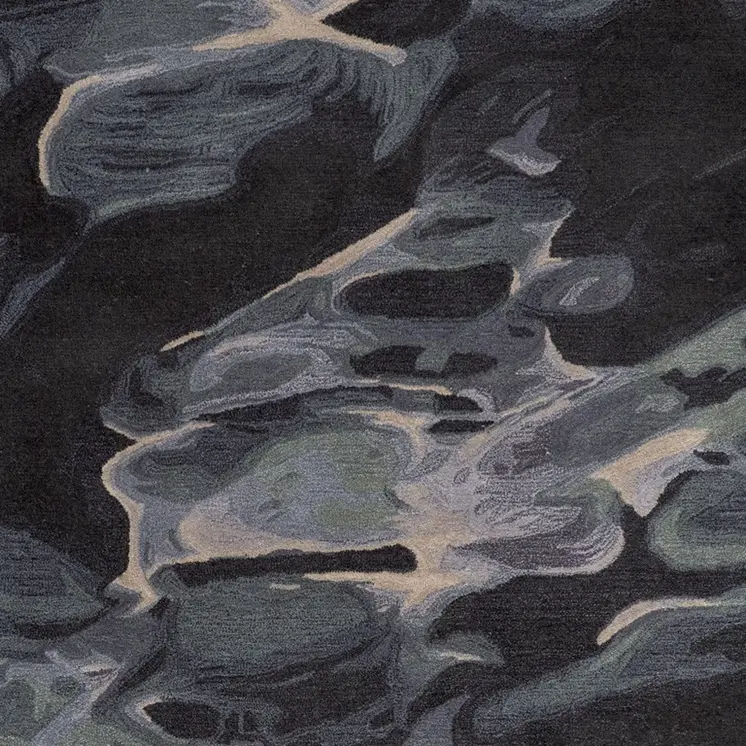 9' X 12' Blue and Black Wool Abstract Hand Tufted Area Rug