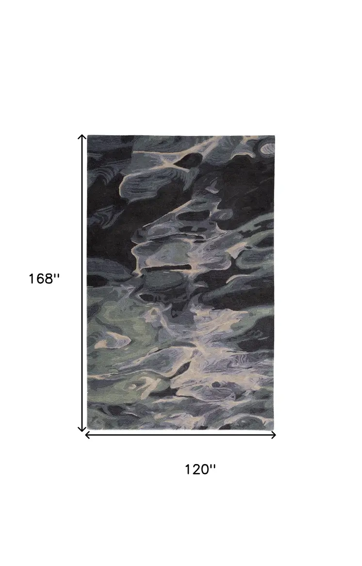 10' X 14' Blue and Black Wool Abstract Hand Tufted Area Rug