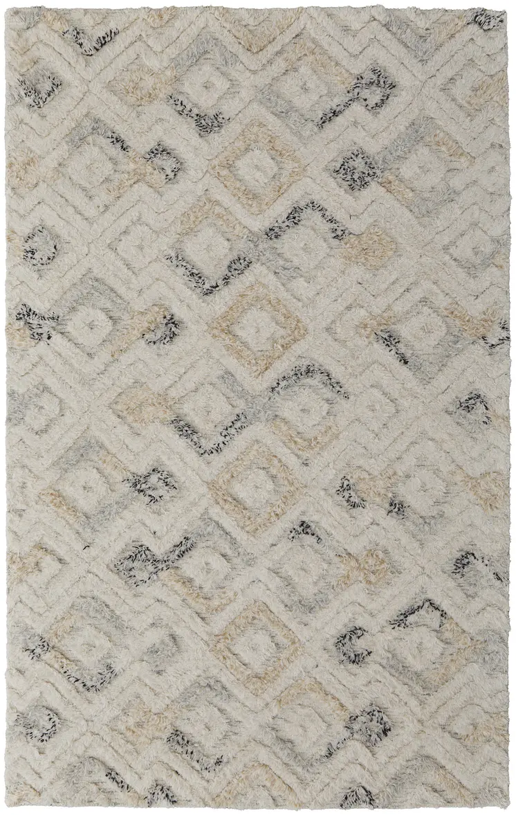 5' X 8' Gray and Ivory Geometric Hand Tufted Area Rug
