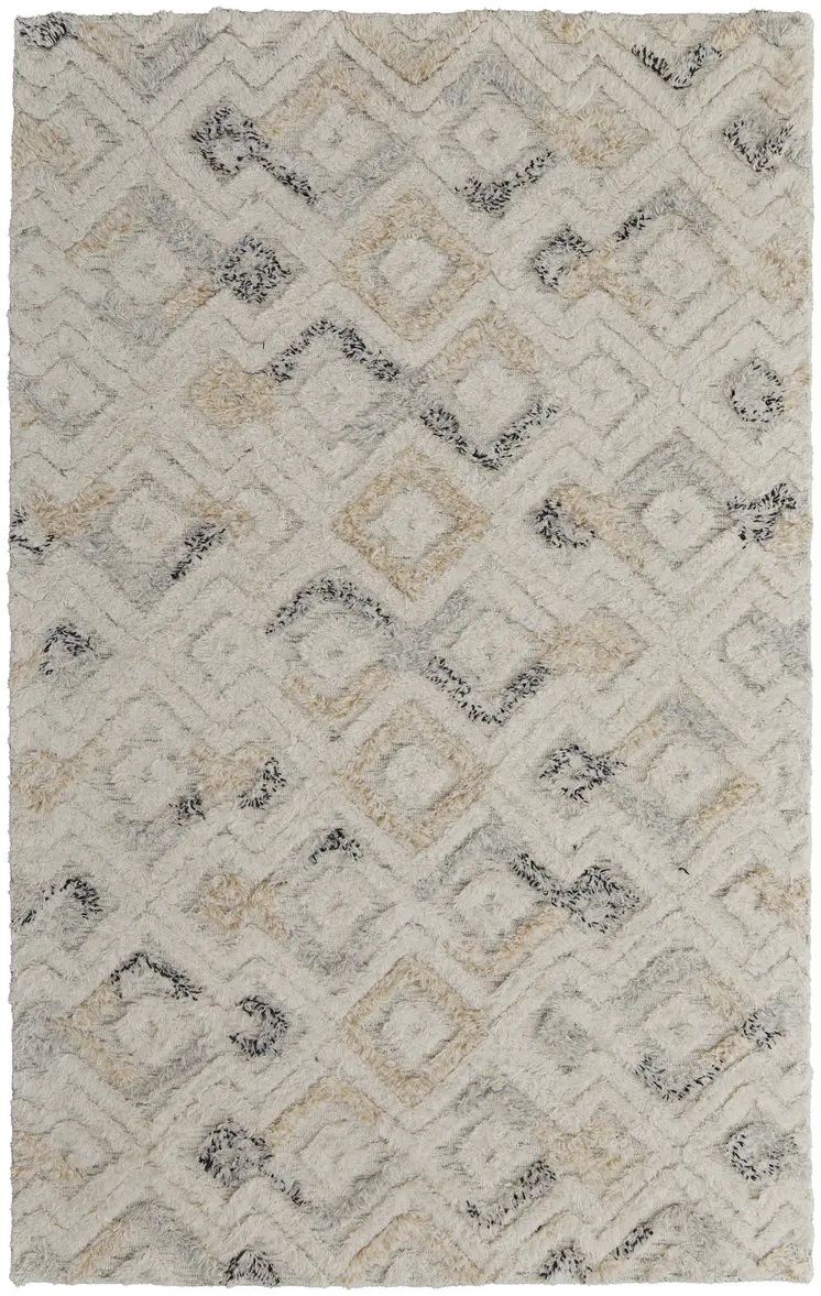 5' X 8' Gray and Ivory Geometric Hand Tufted Area Rug