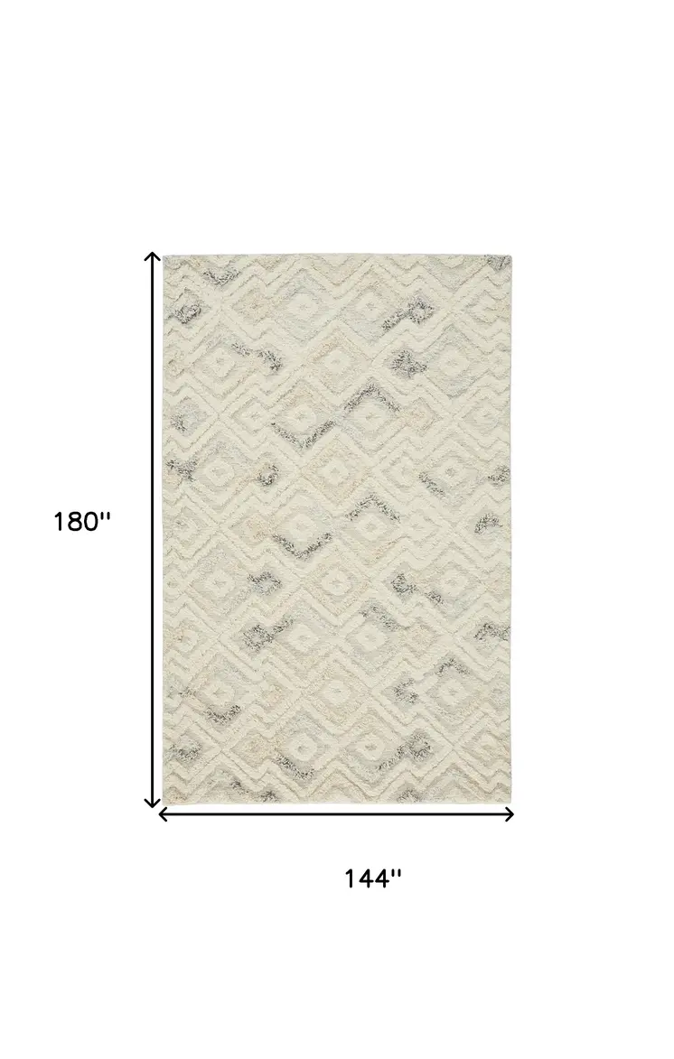 12' X 15' Ivory Gray And Black Wool Geometric Tufted Handmade Area Rug