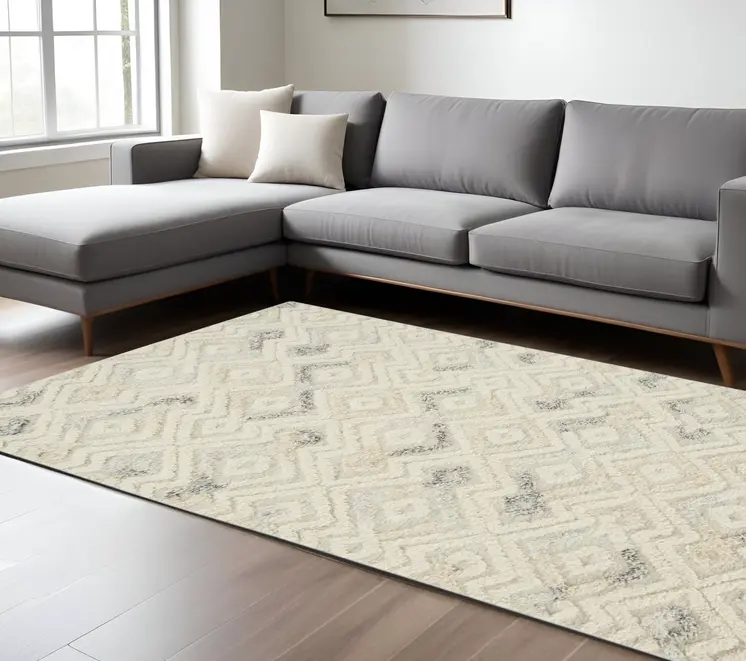 12' X 15' Ivory Gray And Black Wool Geometric Tufted Handmade Area Rug