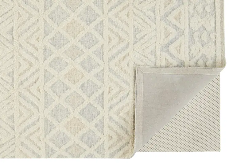 12' X 15' Ivory Blue And Tan Wool Geometric Tufted Handmade Area Rug