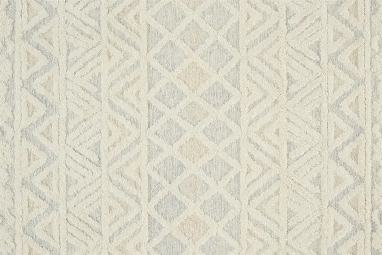 12' X 15' Ivory Blue And Tan Wool Geometric Tufted Handmade Area Rug