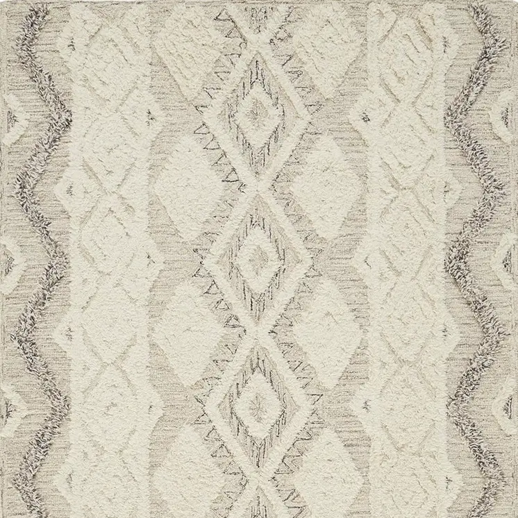 4' X 6' Ivory Taupe And Gray Wool Geometric Tufted Handmade Stain Resistant Area Rug