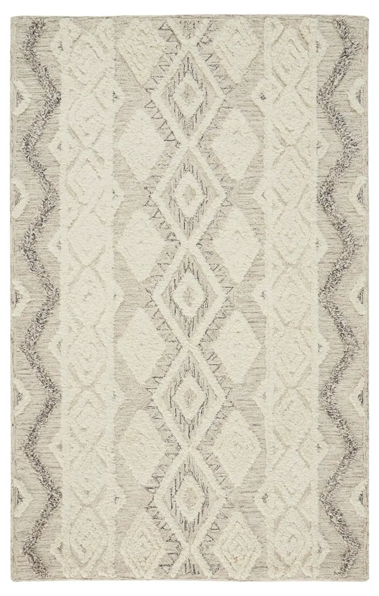 5' X 8' Ivory Taupe And Gray Wool Geometric Tufted Handmade Stain Resistant Area Rug