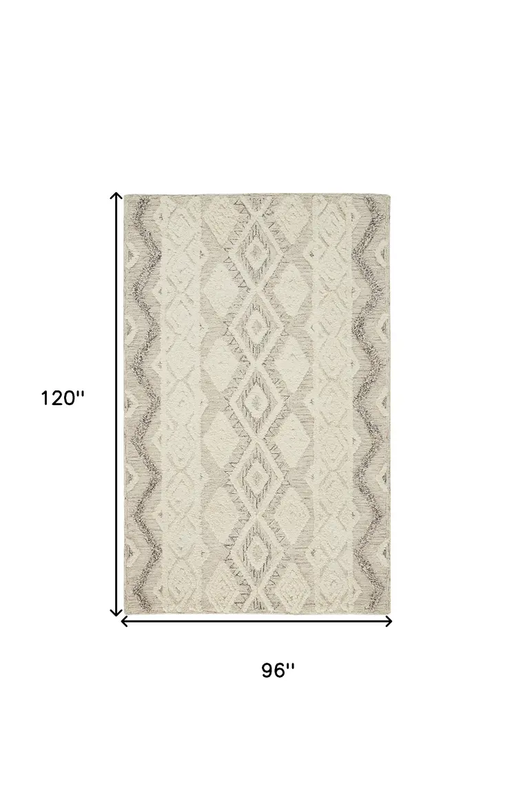 8' X 10' Gray and Ivory Wool Geometric Hand Tufted Area Rug