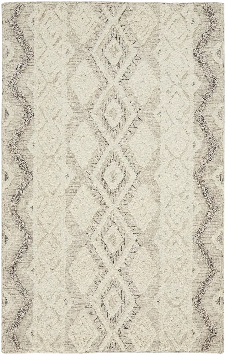 9' X 12' Ivory Taupe And Gray Wool Geometric Tufted Handmade Stain Resistant Area Rug