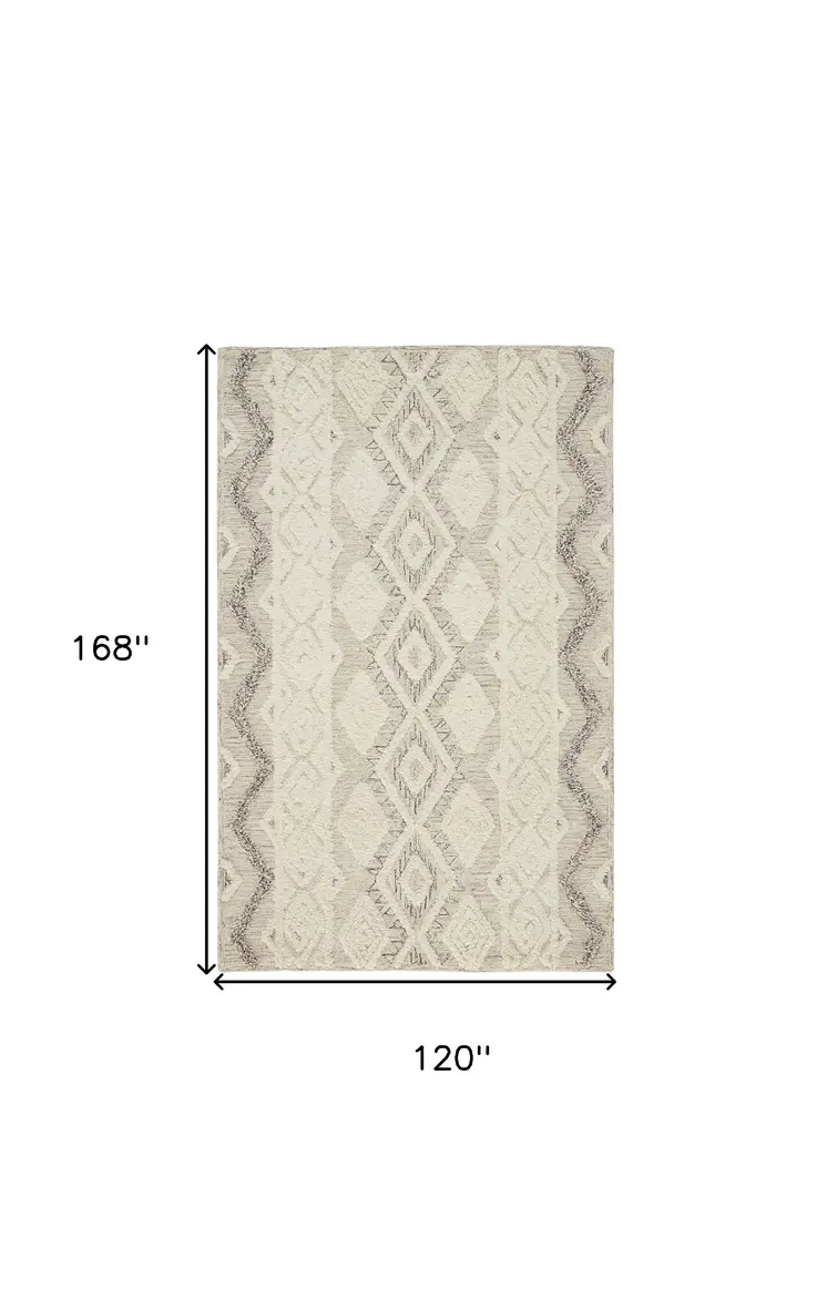 10' X 14' Ivory Taupe And Gray Wool Geometric Tufted Handmade Stain Resistant Area Rug
