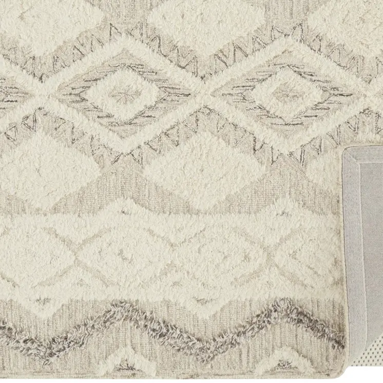 2' X 3' Ivory Taupe And Gray Wool Geometric Tufted Handmade Stain Resistant Area Rug