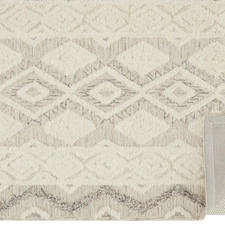 2' X 3' Ivory Taupe And Gray Wool Geometric Tufted Handmade Stain Resistant Area Rug