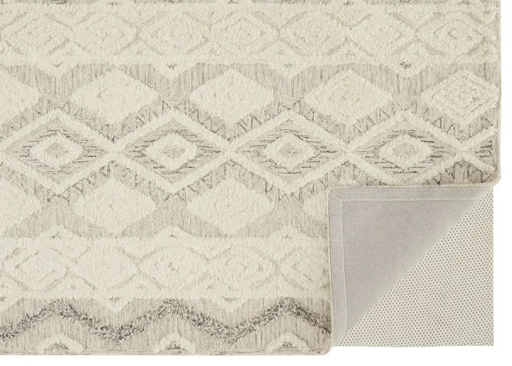 2' X 3' Ivory Taupe And Gray Wool Geometric Tufted Handmade Stain Resistant Area Rug