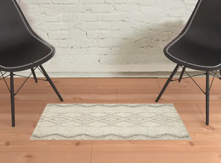 2' X 3' Ivory Taupe And Gray Wool Geometric Tufted Handmade Stain Resistant Area Rug