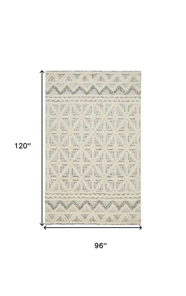 8' X 10' Ivory And Black Wool Geometric Tufted Handmade Stain Resistant Area Rug