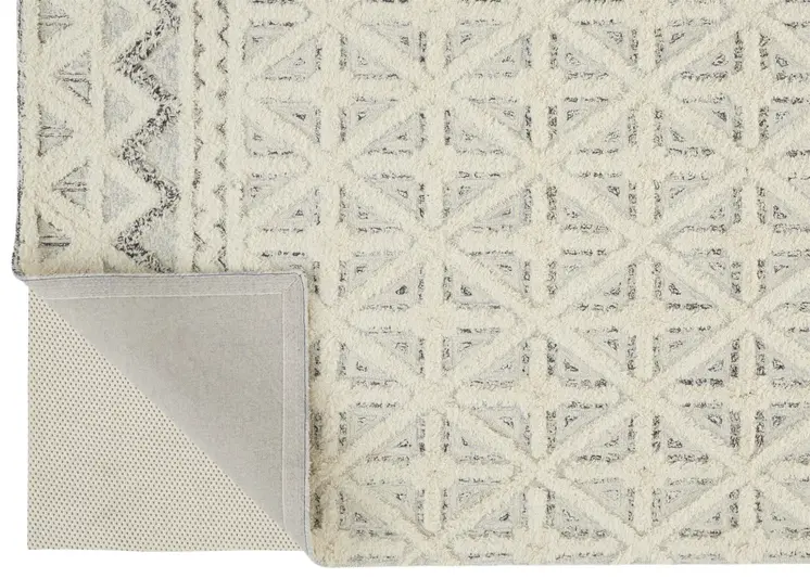 9' X 12' Ivory And Black Wool Geometric Tufted Handmade Stain Resistant Area Rug