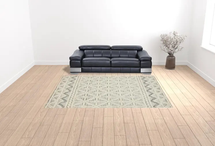 9' X 12' Ivory And Black Wool Geometric Tufted Handmade Stain Resistant Area Rug