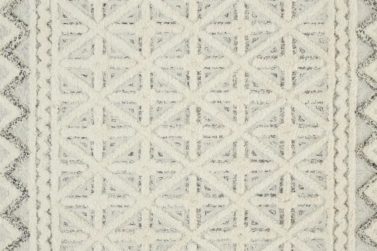 10' X 14' Ivory And Black Wool Geometric Tufted Handmade Stain Resistant Area Rug