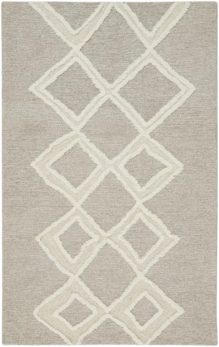 5' X 8' Gray And Ivory Wool Geometric Tufted Handmade Stain Resistant Area Rug