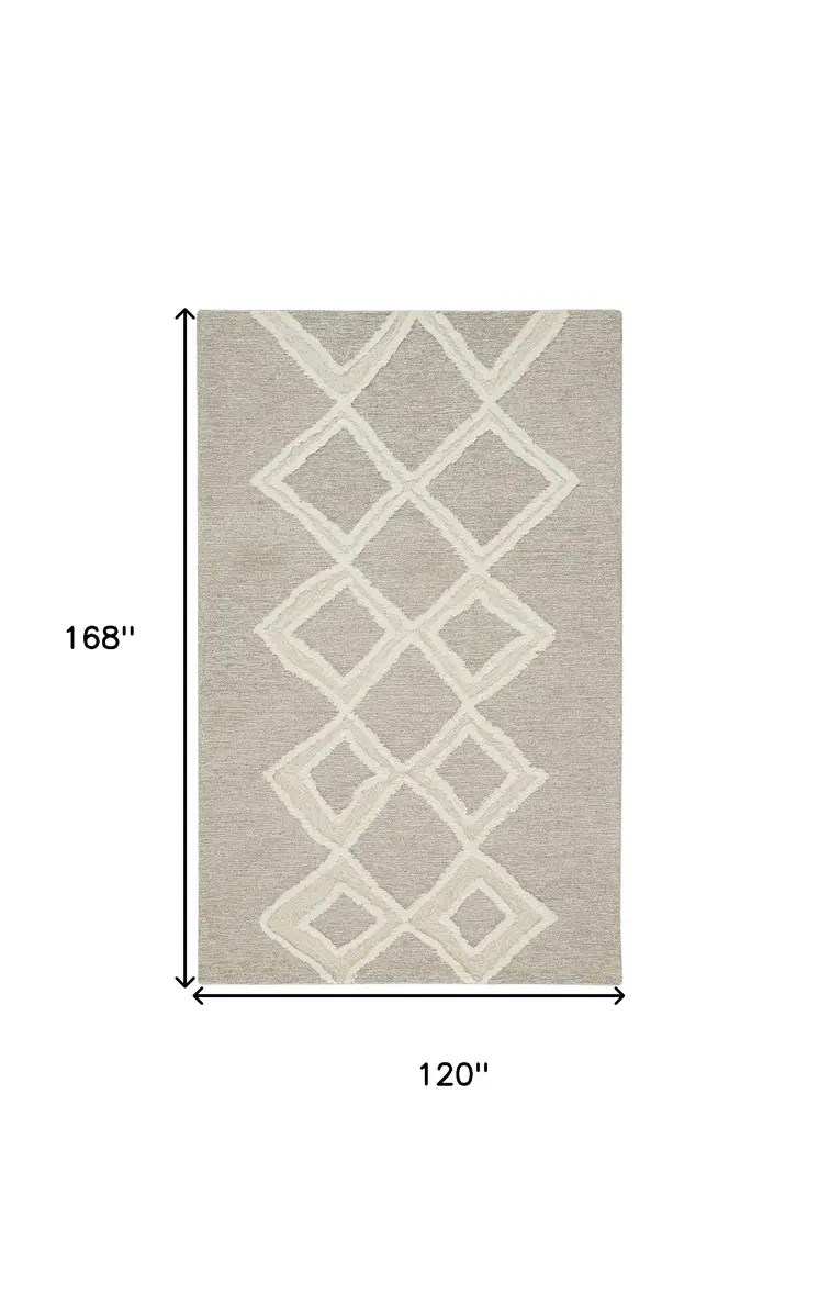 10' X 14' Gray And Ivory Wool Geometric Tufted Handmade Stain Resistant Area Rug