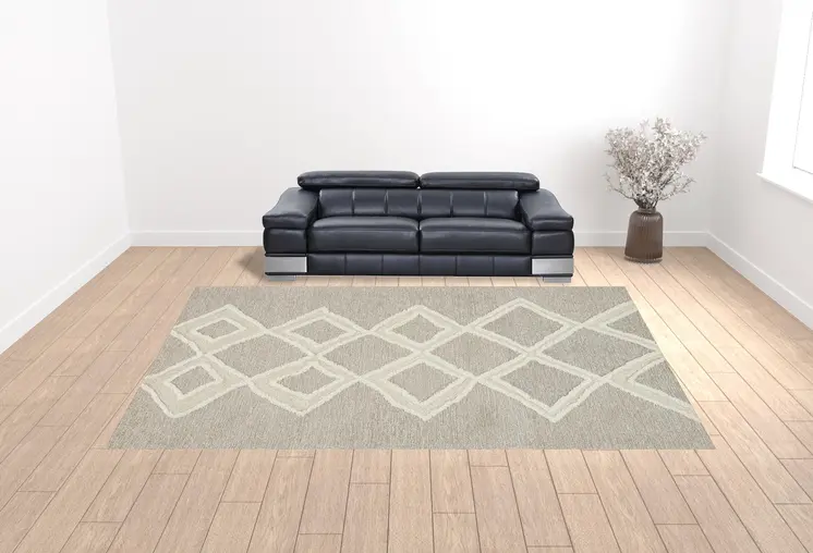 12' X 15' Gray And Ivory Wool Geometric Tufted Handmade Area Rug
