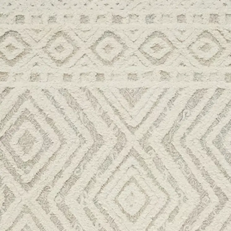5' X 8' Ivory And Tan Wool Geometric Tufted Handmade Stain Resistant Area Rug