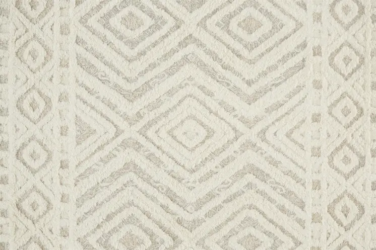5' X 8' Ivory And Tan Wool Geometric Tufted Handmade Stain Resistant Area Rug