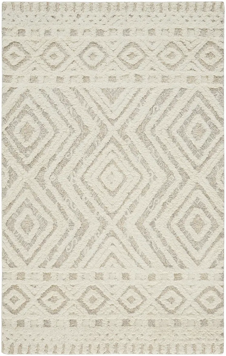 9' X 12' Ivory And Tan Wool Geometric Tufted Handmade Stain Resistant Area Rug